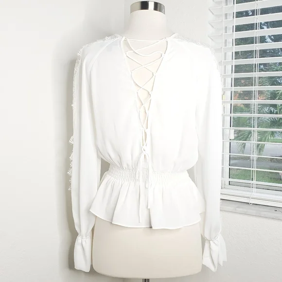 INTERMIX Joy Lace Smocked Waist Peplum Blouse S. - Picture 4 of 10